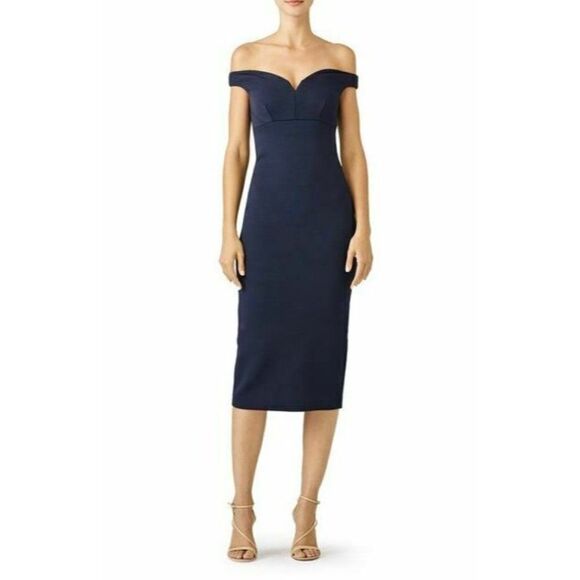 Cinq a Sept Womans Navy Blue Garnet Sheath Dress Night out Size 4 Off Shoulder - Picture 1 of 7